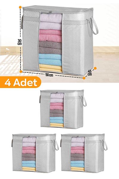 Serstil 4 Pieces - Storage Bag with Window 50 X 45 X 30 Cm - Gray Spotted
