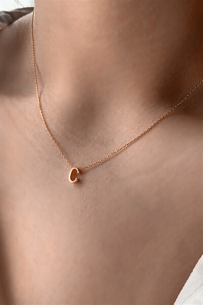 Ziu 925 Ayar Üç Boyutlu Rose C Harfli Kolye Uzunluk 42 Cm