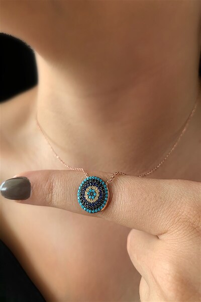 Ziu 925 Ayar 2.10 Gram Na Nur Bir Taşlı Nazar Boncuklu Taşlı Kadın Gümüş Kolye