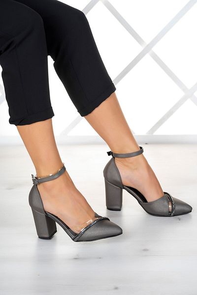 Erkan Saçmacı Pantofi Samira Antracit Satin Stoned Transparent Designed