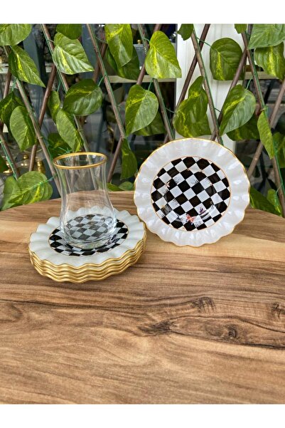 GÜRCÜGLASS Damalı model altın 12 prç çay seti.