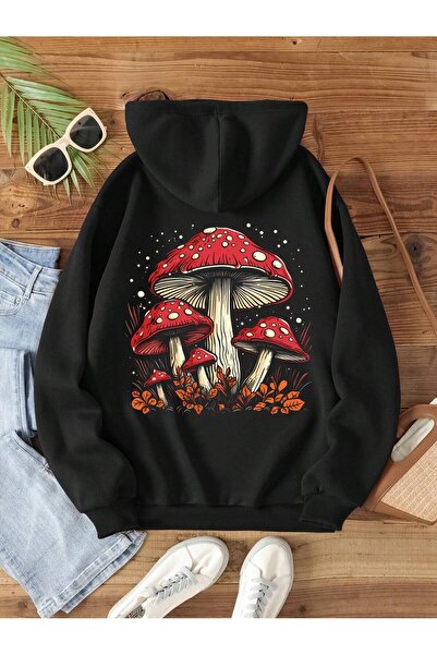 JDM Гриби Спеціальний дизайн Регулярний крій Капюшон з принтом на рукавах і спині Світшот з капюшоном