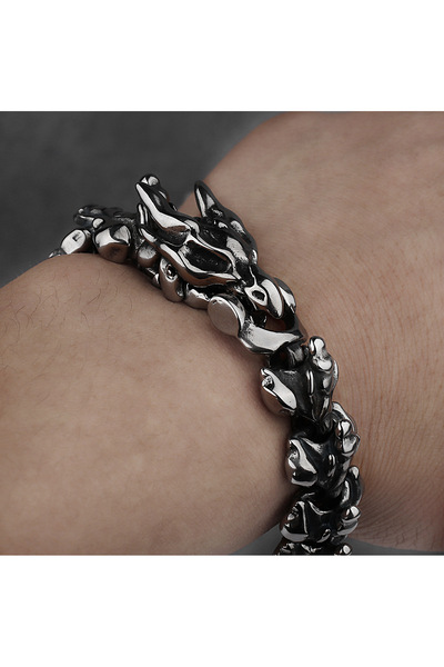 Viking سوار من الفولاذ المقاوم للصدأ والتشويه 316L بتصميم التنين من Ouroboros