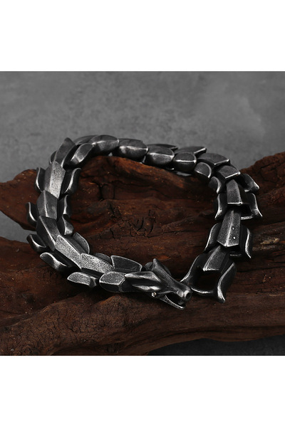 Viking سوار من الفولاذ المقاوم للصدأ والتشويه 316L بتصميم التنين من Ouroboros