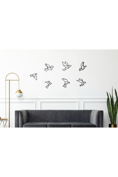 Metal Dekoratif Kuş Tablosu Origami Kuşlar 7li Set