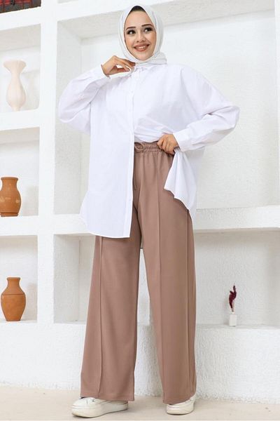 benguen 3042-1 Ελαστική μέση με χαλαρό κόψιμο casual παντελόνι Mink