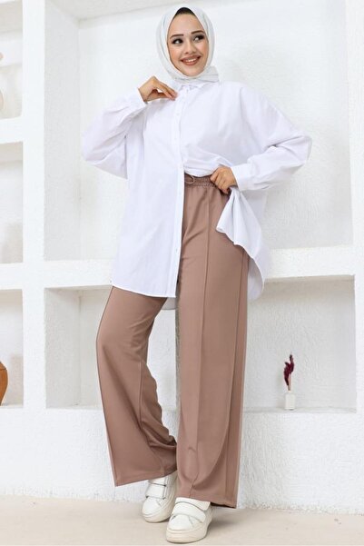 benguen 3042-1 Belli Lastikli Rahat Kesim Salaş Pantalon Vizon