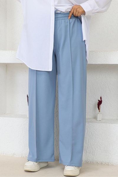 benguen 3042-1 Pantaloni casual cu tăietură relaxată cu talie elastică Albastru