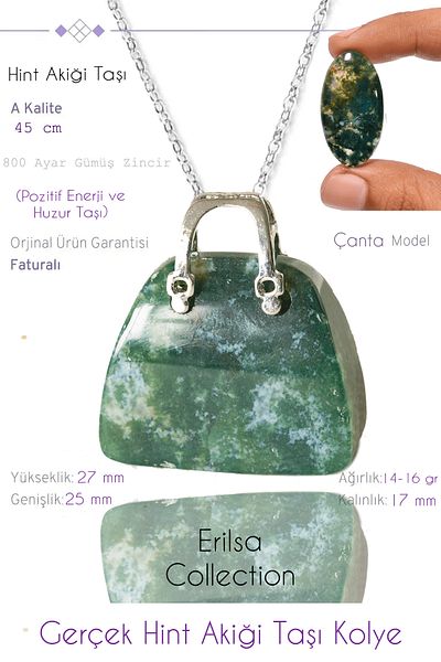 Tesbih Atölyesi Certified Bag Model Indian Agate Stone Necklace