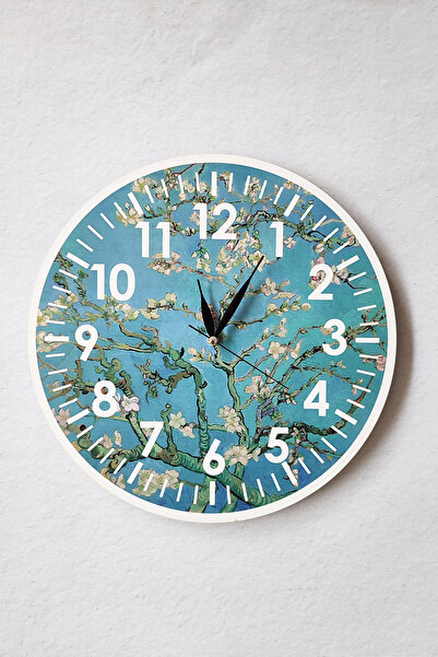 Wooden Factory Van Gogh Badem Çiçeği Ağacı UV Baskılı Duvar Saati