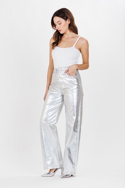 Ecrou Women's Silver Color Coated Palazzo Trousers