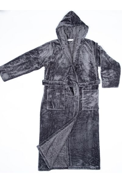 MEYHOME Wellsoft Rice Patterned Hooded Men's Dressing Gown (ANTHRACITE)