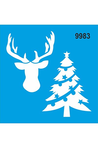 StencilSepeti Deer Pine Tree - Stencil Painting Template 40x40