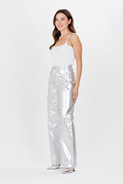 Ecrou Women's Silver Color Coated Palazzo Trousers