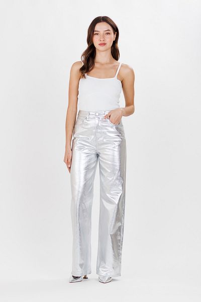 Ecrou Women's Silver Color Coated Palazzo Trousers