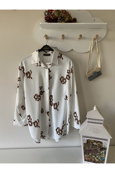 sinankardeşler Cămașă albă cu modele florale de damă