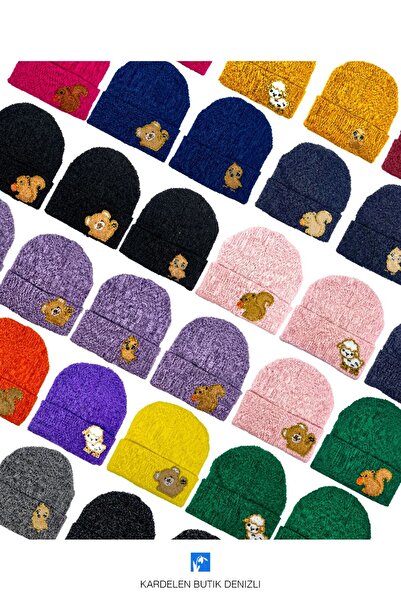 Kardelen Butik Denizli Cute Animal Embroidered Children's Beanie