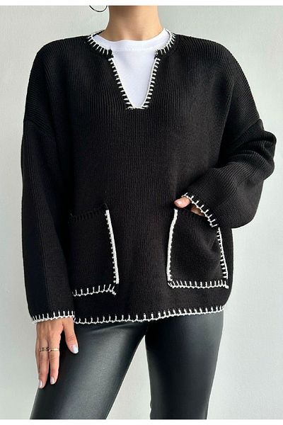 POMELO FASHİON Pulover de damă Shepherd Stitch cu decolteu în V