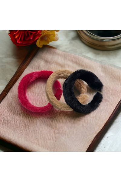 alsaccessories Тройна плюшена корона за коса - червена, кафява, черна корона за коса