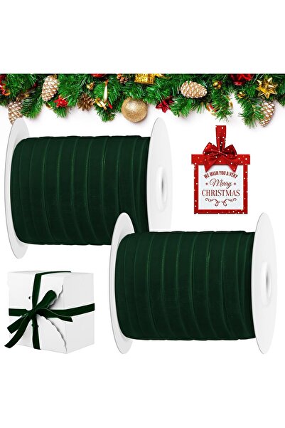 roco paper Yeniyıl Yılbaşı Yeşil Kadife Kurdele 1 cm 45 metre