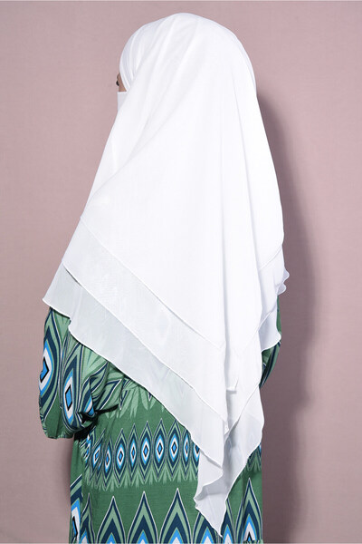 Tek Tesettür Giyim Hijab Chiffon Souffle Khimar Medium Size Ecru - Ecru