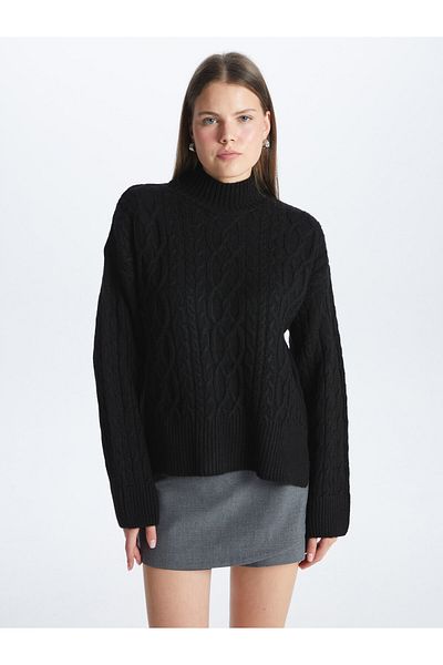 LC Waikiki Half Turtleneck Self Patterned Long Sleeve Oversize Women's Knitwear Sweater
