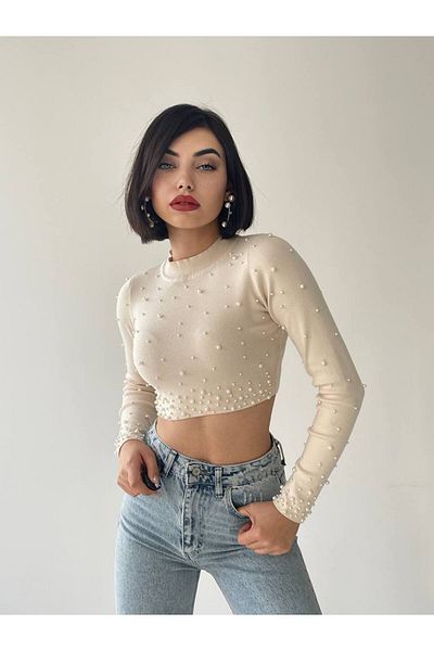 conconmoda TRIKO CLOİ PEARL DETAIL CROP