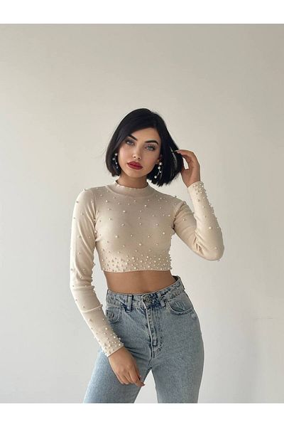 conconmoda TRIKO CLOİ PEARL DETAIL CROP