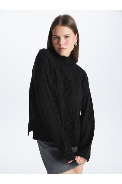 LC Waikiki Half Turtleneck Self Patterned Long Sleeve Oversize Women's Knitwear Sweater