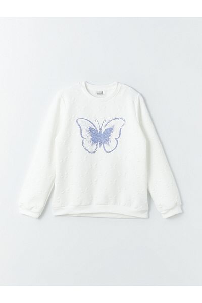 LC Waikiki Crew Neck - Girl's Printed Long Sleeve Sweatshirt