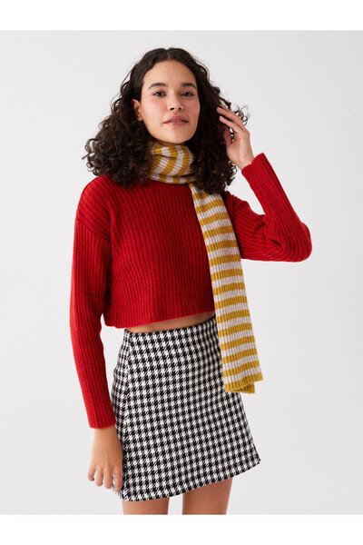 LC Waikiki Γυναικείο πλεκτό πουλόβερ Crew Neck Plain μακρυμάνικο Crop