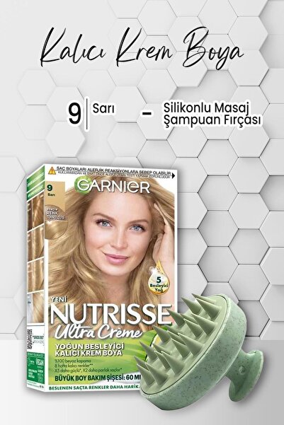 Garnier Nutrisse Saç Boyası 9 Sarı ve Masaj Şampuan Fırçası Yeşil