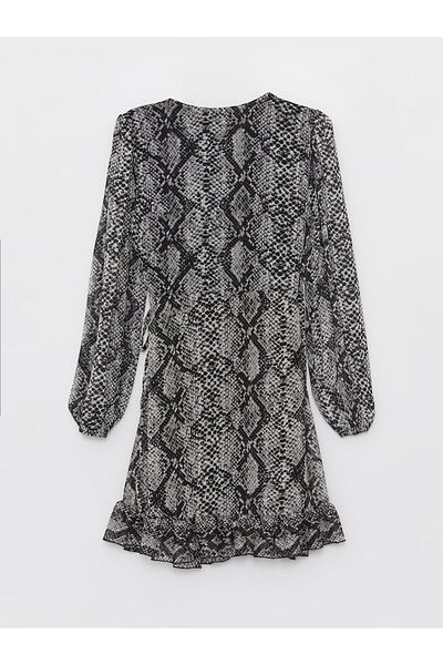 LC Waikiki Rochie de damă cu mânecă lungă cu decolteu în V cu model