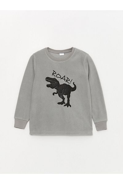 LC Waikiki Crew Neck Embroidered Long Sleeve Fleece Boys' Pajama Set
