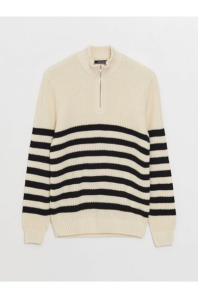LC Waikiki Stand Collar Long Sleeve Striped Men's Knitwear Sweater