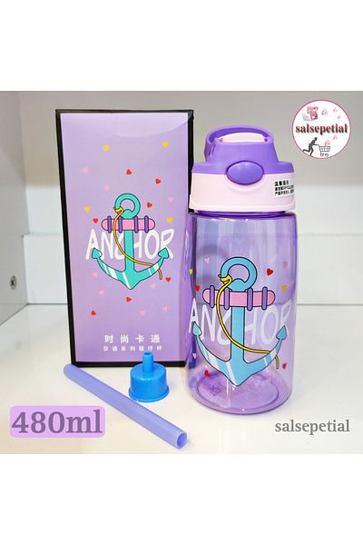 Salsepetial Figured Children's Water Bottle School Water Bottle with Straw BPA Free Water Bottle Water Bottle 480ml