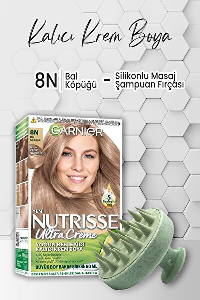 Garnier Nutrisse Saç Boyası 8N Bal Köpüğü ve Masaj Şampuan Fırçası Yeşil