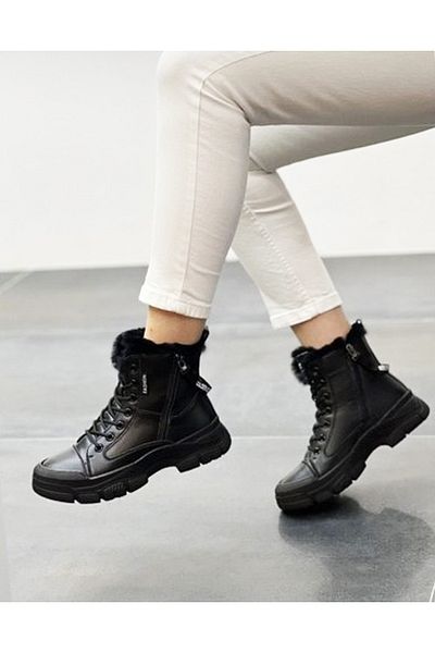 Guja Γυναικεία 22K310 Μαύρη γούνα Πλατφόρμα με τακούνι Χοντρή σόλα καθημερινά χειμερινά αθλητικά παπούτσια για εξωτερικούς χώρους