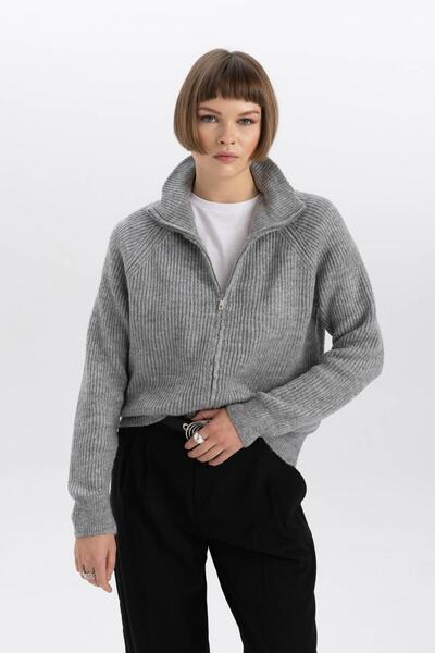 DeFacto Strickjacke aus Selanik-Stoff mit normaler Passform und Reißverschluss