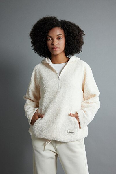 DeFacto Oversize Fit Hooded Kangaroo Pocket Half Zipper Plush Sweatshirt Y5394az23wn