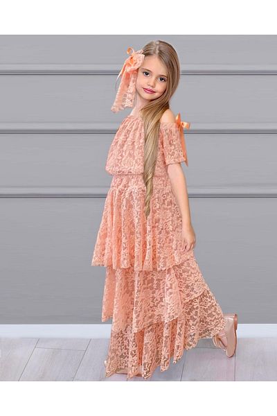 Calisa Girl's Ruffled Tulle Blouse and Long Skirt Set Special Day Evening Dress April 23 Show Skirt Blouse