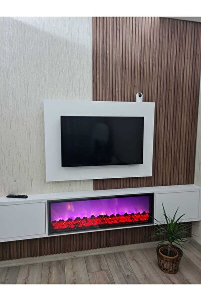 FİRE DESİGN Dekoratif Elektrikli Şömine 5 Efekt Bluetooht Ateş Çıtırtı Sesi U...