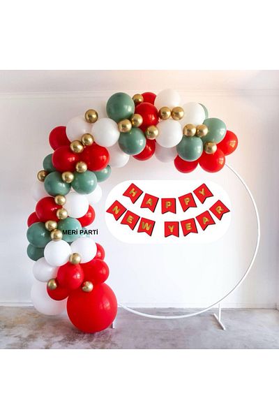 MERİ PARTİ NEW YEAR'S THEMED BALLOON CHAIN AND BANNER SET HAPPY NEW YEAR