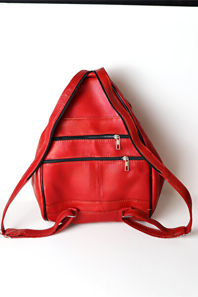 Jack Tonio Red Genuine Leather Backpack and Red Leather Waist Bag Set