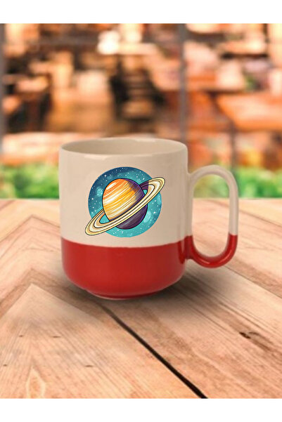 lili hediyelik كوب زحل مطبوع باللون الأحمر - كوب شاي وقهوة من السيراميك