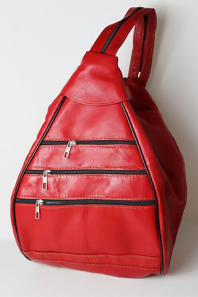 Jack Tonio Red Genuine Leather Backpack and Red Leather Waist Bag Set