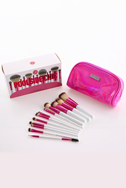 Bh Cosmetics 12-Piece Neon Pink Makeup Brush Set and Toiletry Bag Modern Desi...