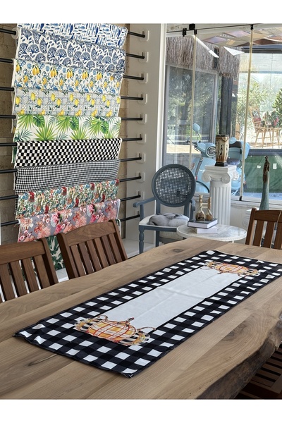 Karam Home Damalı Porselen Kabak Runner