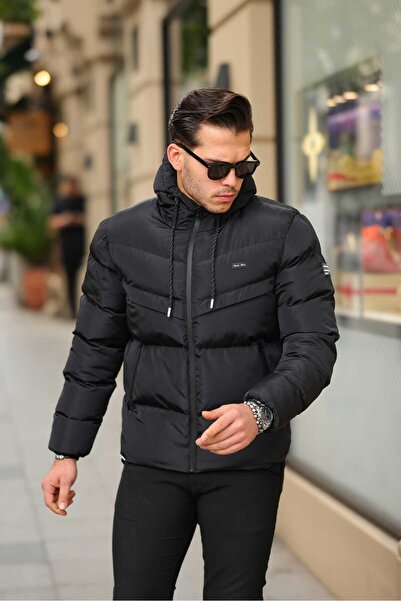 Rompasso Ανδρικό μαύρο γούνινο παλτό με κρύο αντιανεμικό που κρατά ζεστό πουπουλένιο παλτό Memori Memory