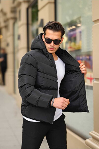 Rompasso Ανδρικό μαύρο γούνινο παλτό με κρύο αντιανεμικό που κρατά ζεστό πουπουλένιο παλτό Memori Memory